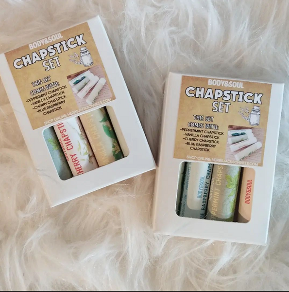 Chapstick Set- Cherry, Blueberry, Peppermint and Vanilla